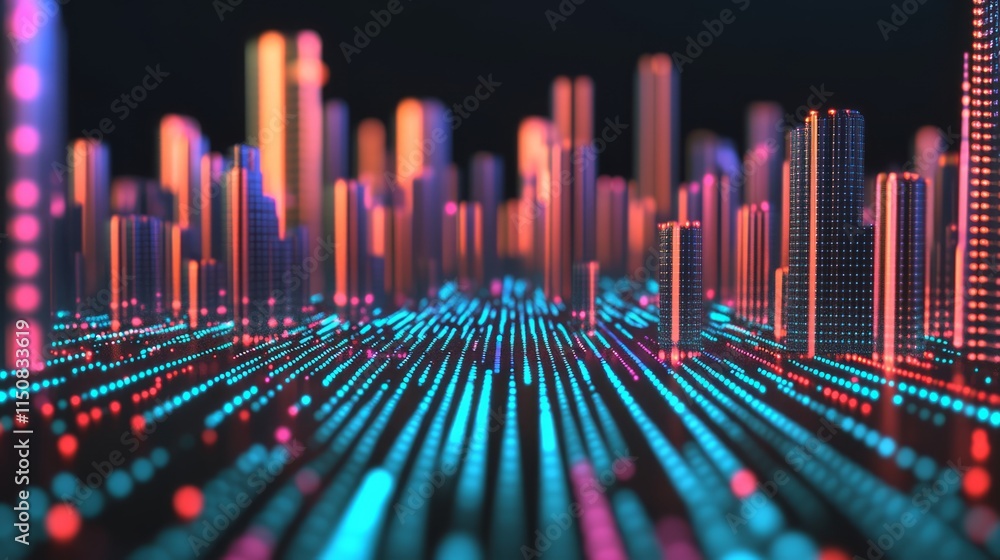 Abstract Digital Cityscape Representation with Vibrant Lights and Advanced Technology Visualization in Futuristic Style Abstract Digital Cityscape Representation with Vibrant Lights and Advanced Technology Visualization in Futuristic Style