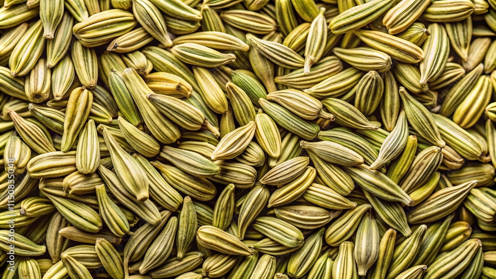 A Close-Up View of the Organic Texture of Fennel Seeds, Capturing the Delicate Lines and Hues of Each Seed A Close-Up View of the Organic Texture of Fennel Seeds, Capturing the Delicate Lines and Hues of Each Seed