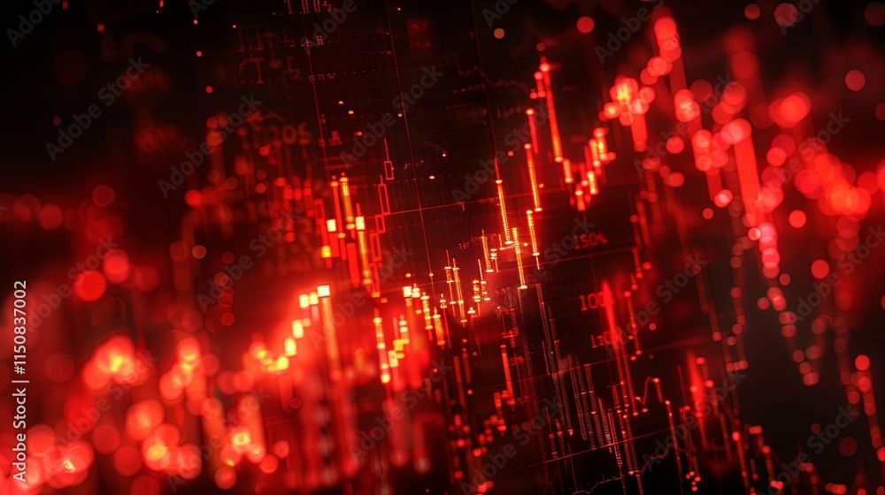 Fototapeta premium Abstract Red Digital Stock Market Chart with Glowing Data Points