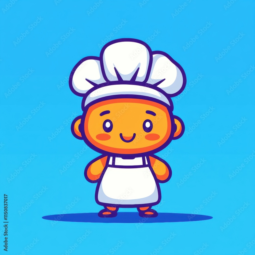 A cheerful cartoon chef character with a white hat and apron against a blue background. A cheerful cartoon chef character with a white hat and apron against a blue background.