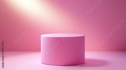 Minimalist Pink Cylinder Pedestal with Soft Spotlight in Studio Setting for Product Display or Design Showcase