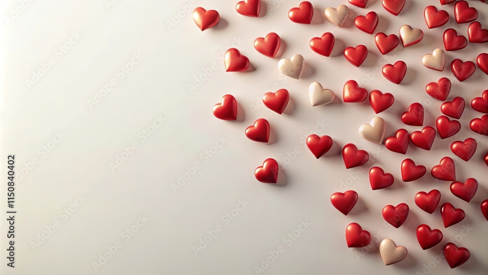 Romantic Red and Cream Hearts Scattered on White Background Romantic Red and Cream Hearts Scattered on White Background