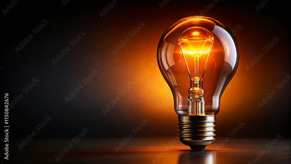 A single incandescent light bulb glows brightly against a dark background, casting an ethereal orange glow and illuminating the surrounding space. A single incandescent light bulb glows brightly against a dark background, casting an ethereal orange glow and illuminating the surrounding space.