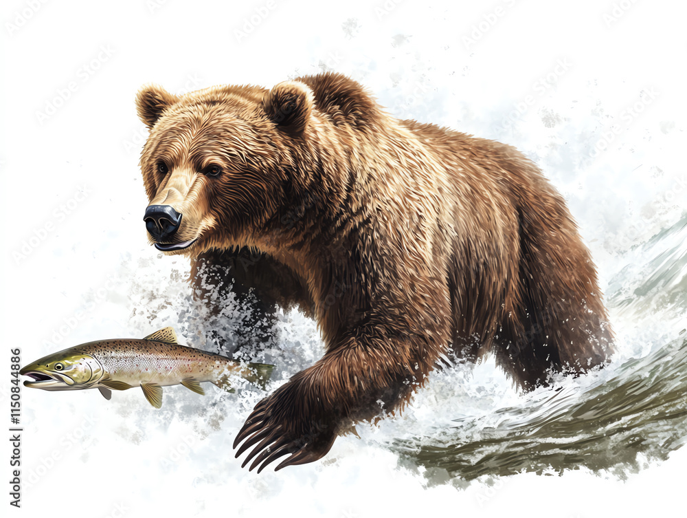 Fototapeta premium A majestic bear fishing in a river, showcasing the beauty and power of wildlife in its natural habitat.
