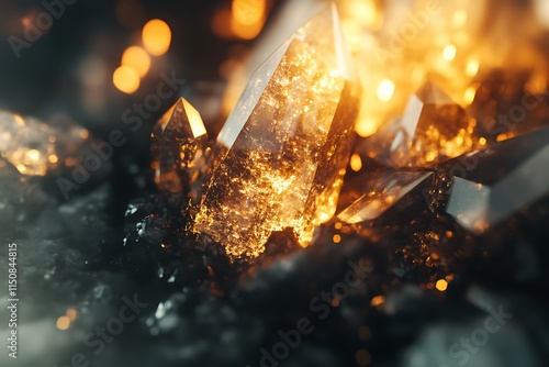 Illuminated Crystals: A Glowing Gemstone Cluster photo