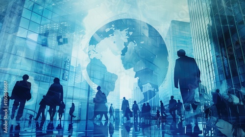 Global Business and Cityscape with Globe Overlay
