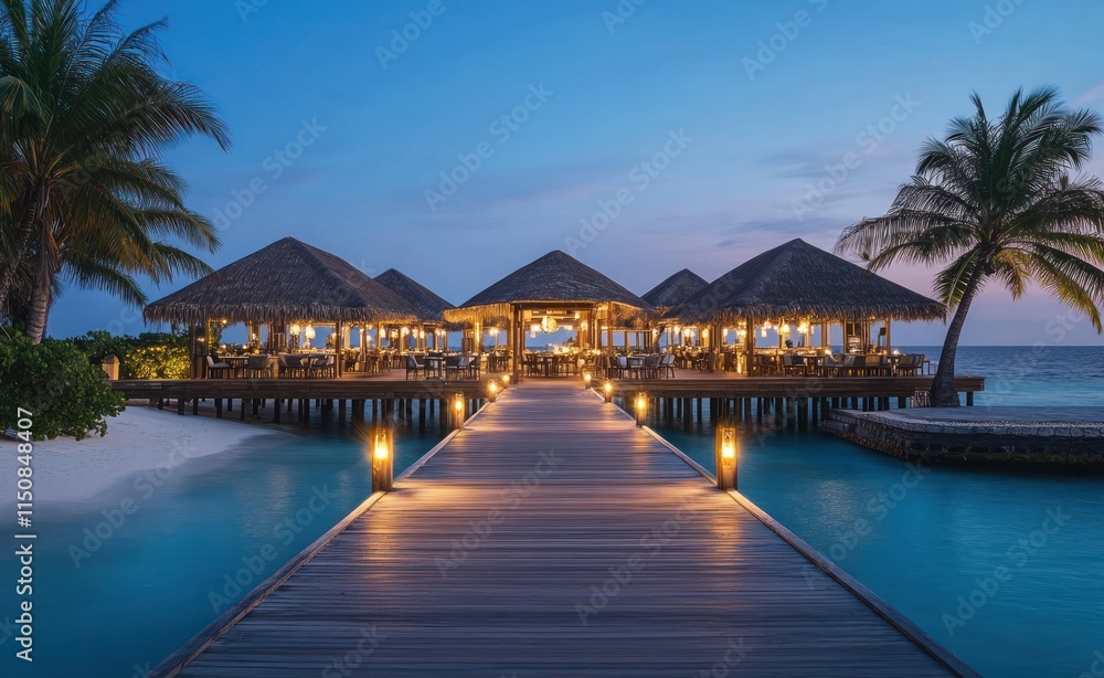 Fototapeta premium A wooden pier leads to an exotic resort