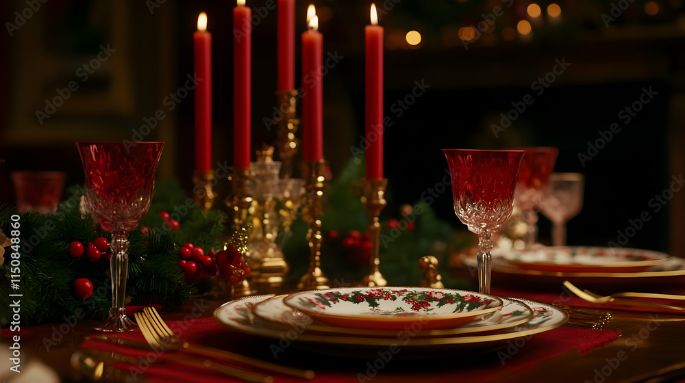 Christmas Table Setting: Festive Still Life Illustration Christmas Table Setting: Festive Still Life Illustration