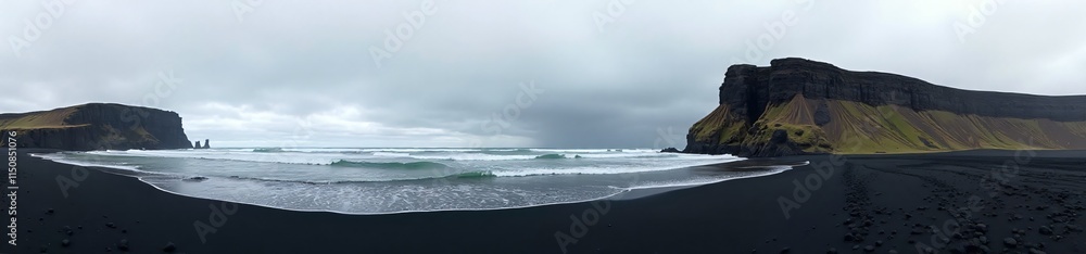 Fototapeta premium 360 degree photo, Icelandic Black Sand Beach, A 360-degree view