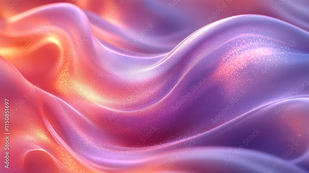 Obraz premium Abstract swirling, iridescent texture with warm and cool tones, glowing particles.