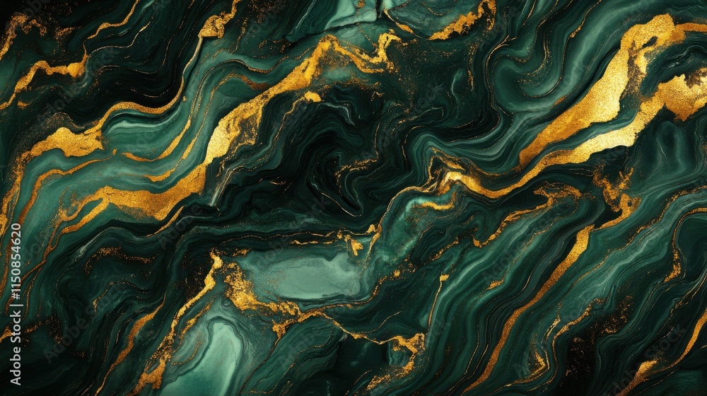 Fototapeta premium Abstract Emerald Green and Gold Marble Texture Swirls Elegant Luxury Background Design for Wallpaper