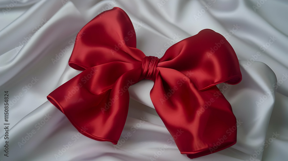 Red Satin Bow on White Silk Fabric Illustration Red Satin Bow on White Silk Fabric Illustration