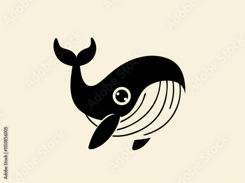 Humpback Whale Simple Vector Retro Cartoon Black and White