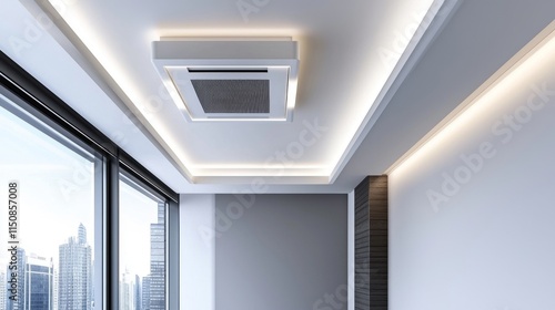 Futuristic Ceiling Design with Integrated Air Conditioning and LED Lighting for Modern Interiors
