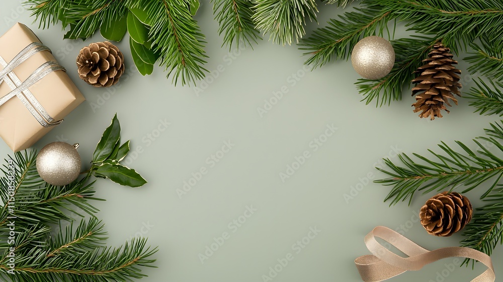 Festive Greenery and Decor for Holiday Celebration Tabletop Scene Festive Greenery and Decor for Holiday Celebration Tabletop Scene