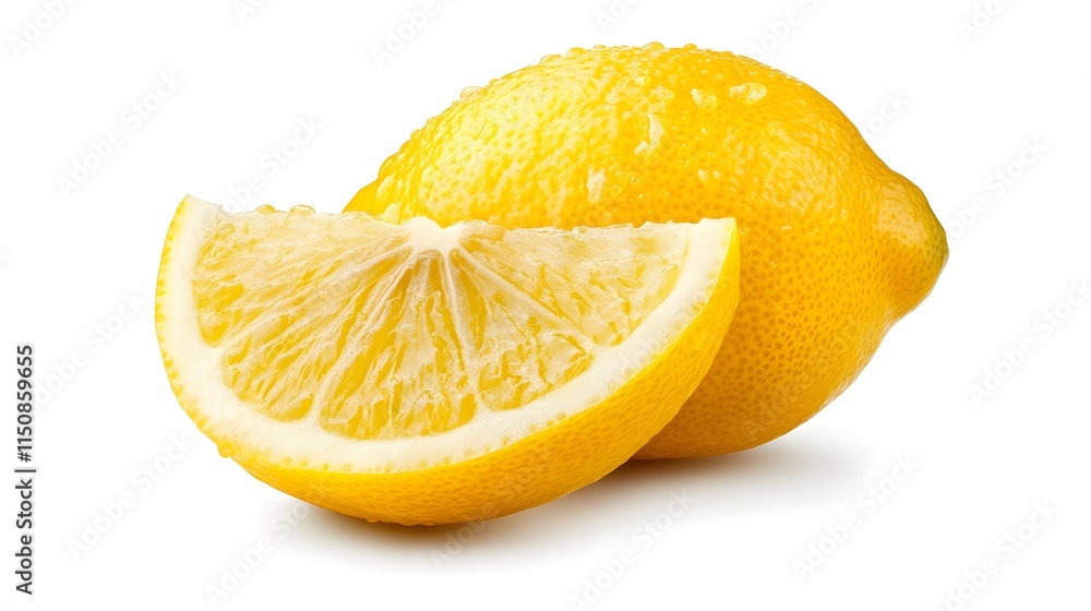 Fresh Lemon with Sliced Segment on White Background for Cooking Fresh Lemon with Sliced Segment on White Background for Cooking