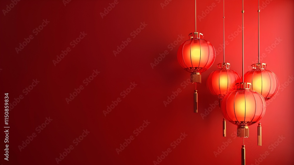 Elegant Red Lanterns Hanging Against a Bold Red Background Elegant Red Lanterns Hanging Against a Bold Red Background