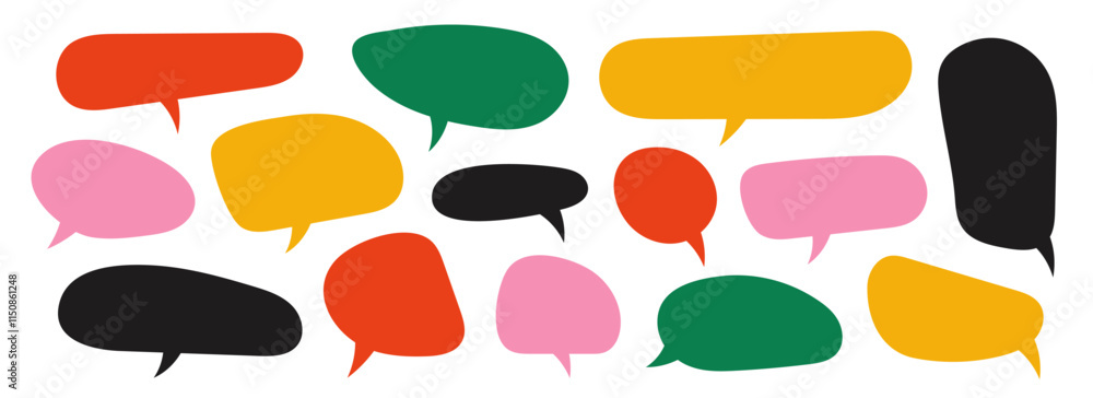 Colorful speech bubble set. Empty comic text box collection. Cartoon chat message balloon pack for poster, label, tag, banner, badge, sticker, logo. Pop art doodle frame or border bundle. Vector Colorful speech bubble set. Empty comic text box collection. Cartoon chat message balloon pack for poster, label, tag, banner, badge, sticker, logo. Pop art doodle frame or border bundle. Vector