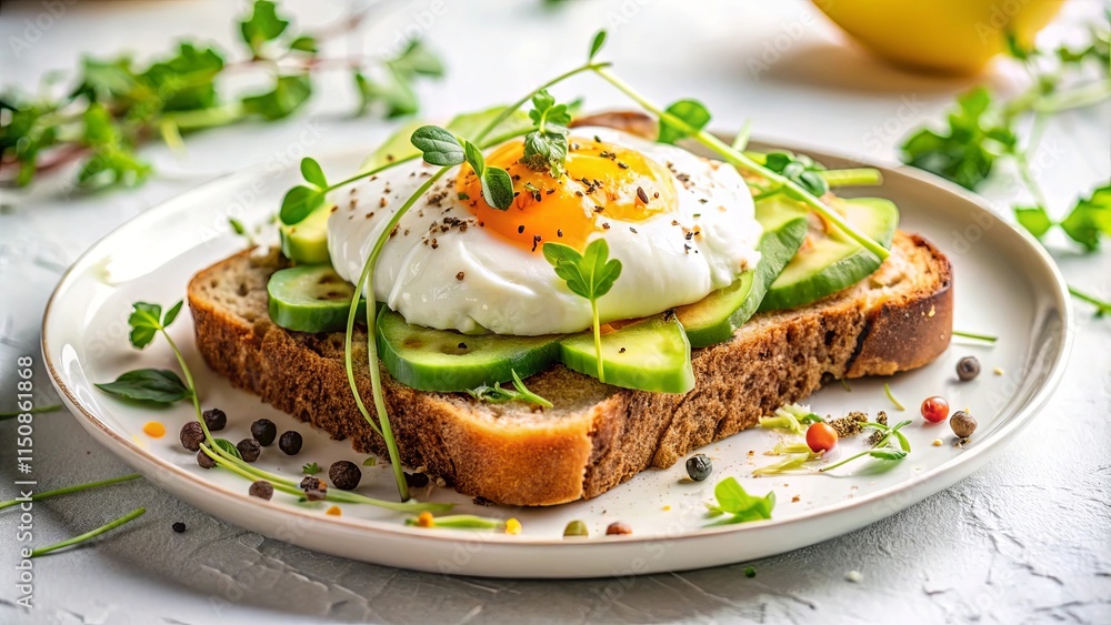 Delicious Poached Egg and Avocado Toast with Microgreens Delicious Poached Egg and Avocado Toast with Microgreens
