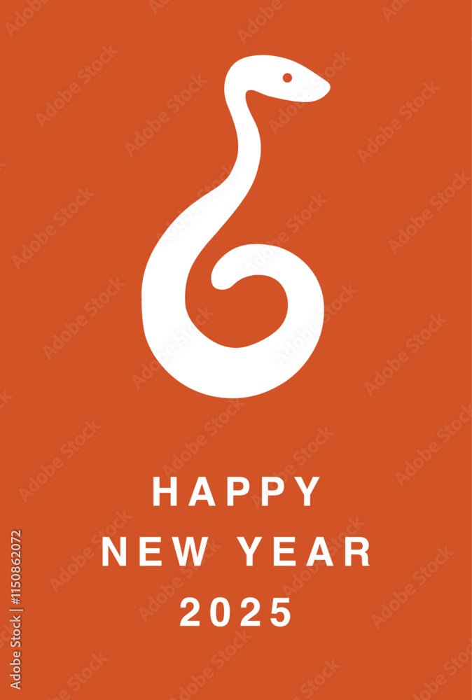 Fototapeta premium 年賀状 2025, ヘビ, 巳, 干支, 新年, シンプル, 赤