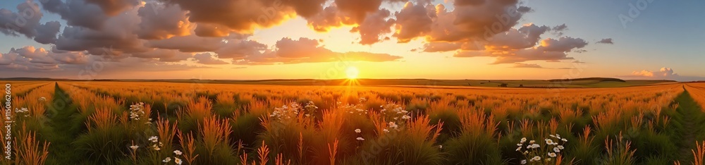 360 degree photo, Prairie at Golden Sunset, A 360-degree view 360 degree photo, Prairie at Golden Sunset, A 360-degree view