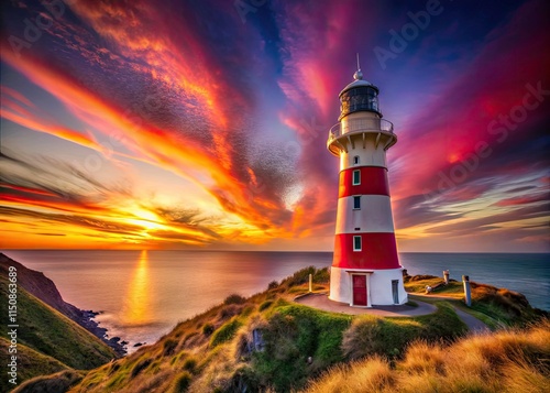 Cape Palliser Lighthouse Sunset Double Exposure - New Zealand Coastal Photography photo