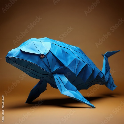 Blue Geometric Origami Whale Design Against, the AI Image Generator, photo