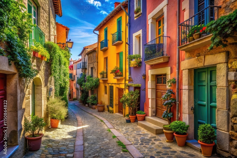 Fototapeta premium Collioure Street Photography: Colorful Buildings, South France Urban Exploration