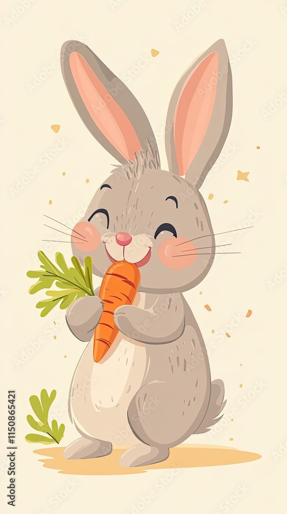 Obraz premium Happy Grey Rabbit Enjoying A Tasty Carrot