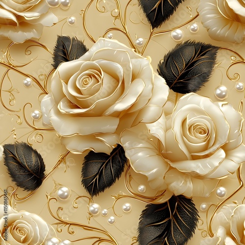 Elegant Cream Roses with Gold Accents on a Luxurious Background