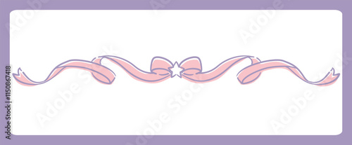 ゆめかわ、ガーリーなリボンのフレーム・デザイン素材。ベクターイラスト素材。