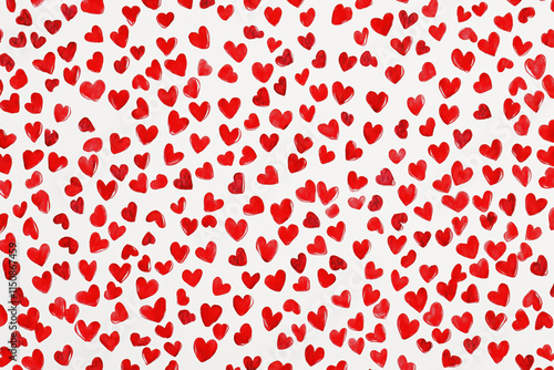 Seamless pattern of watercolor red hearts on white background