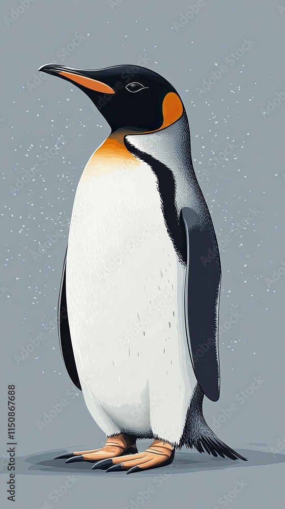 Fototapeta premium Majestic King Penguin Standing Proudly Against Grey Background