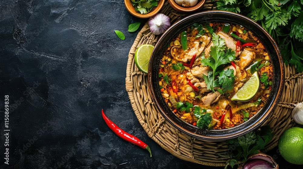 Delicious Spicy Chicken Dish with Fresh Herbs and Lime Slices Delicious Spicy Chicken Dish with Fresh Herbs and Lime Slices