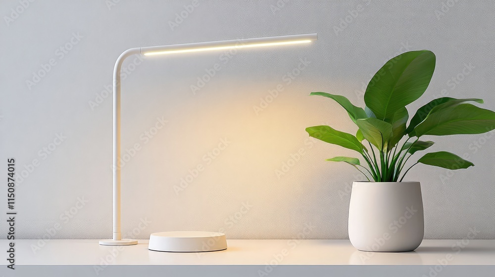 Modern Desk Lamp with Warm Light and Elegant Indoor Plant Accent Modern Desk Lamp with Warm Light and Elegant Indoor Plant Accent