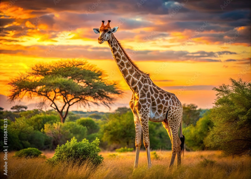 Obraz premium Kruger National Park Giraffe Photography: Stunning Giraffa Camelopardalis Images, South Africa Wildlife Safari
