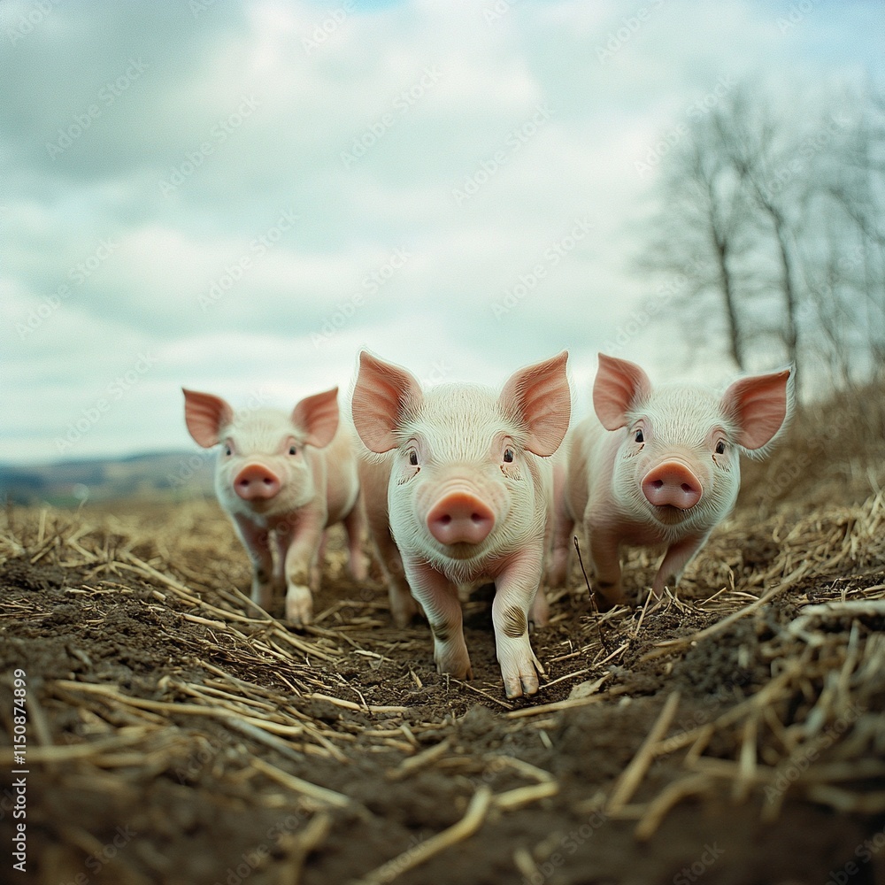 group of piglets in the farm