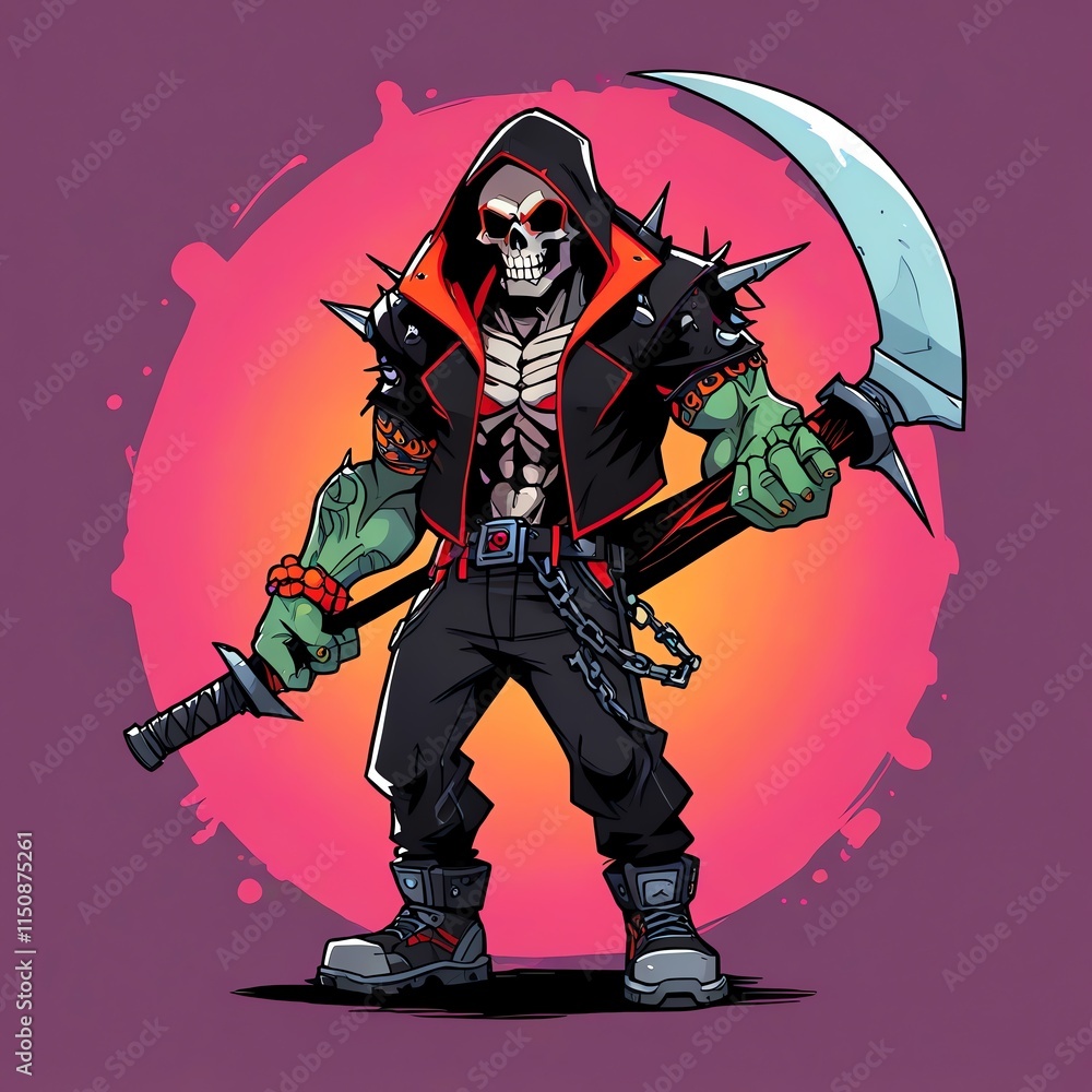 Fototapeta premium Grim Reaper Rocker: Skull-faced Heavy Metal Warrior
