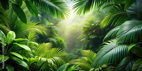 Lush jungle foliage frame, long exposure blur, ideal for vibrant branding designs.