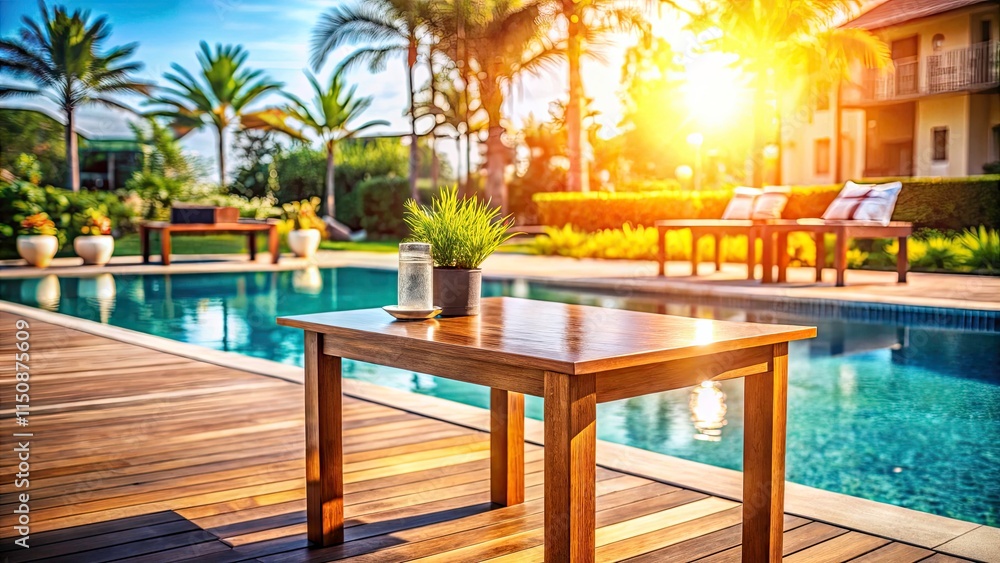 Fototapeta premium Luxury poolside lounging. Unwind with our new collection. Vintage hotel elegance. Shop now!
