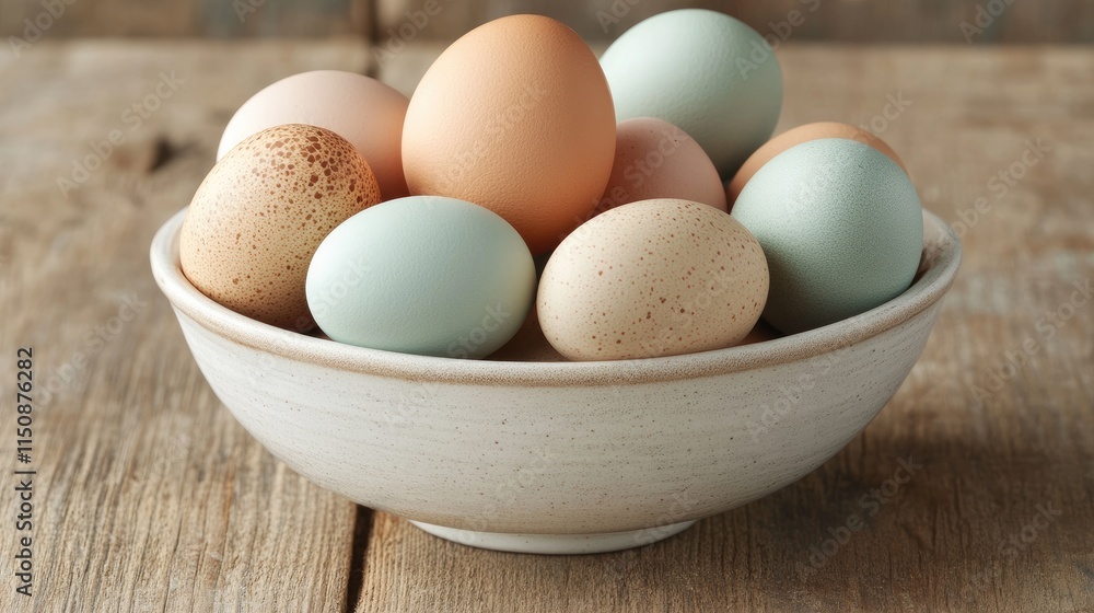 Beautifully Colored Eggs in a Bowl on a Rustic Wooden Table Beautifully Colored Eggs in a Bowl on a Rustic Wooden Table