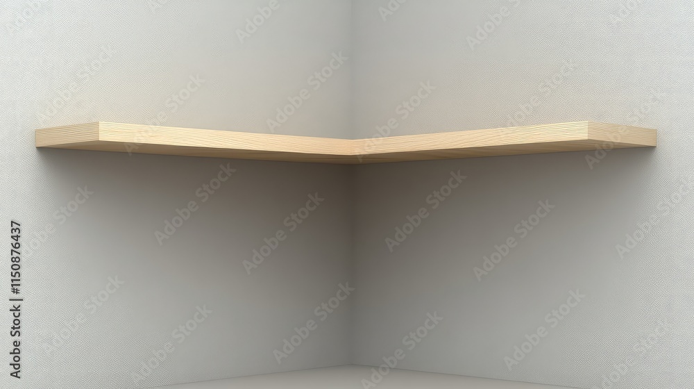 Minimalist Wooden Corner Shelf Against Neutral Wall Background Minimalist Wooden Corner Shelf Against Neutral Wall Background