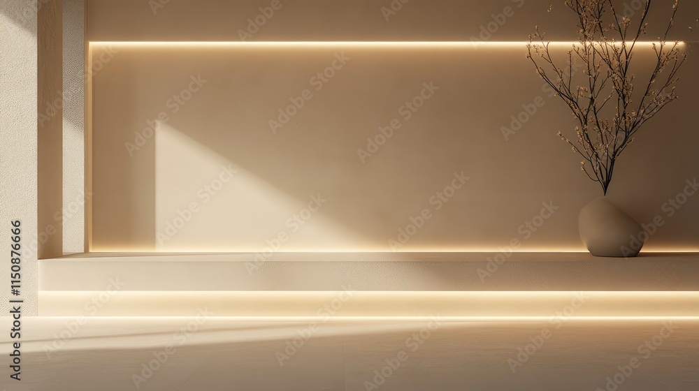 Obraz premium Minimalist Interior Design with Soft Lighting and Decorative Vase