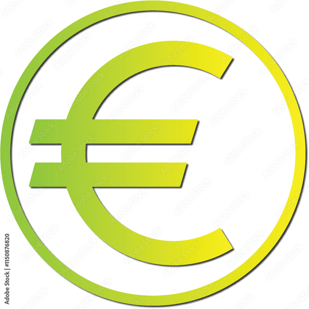 Modern Euro Symbol Icon in Vibrant Green-Yellow Gradient. Euro symbol (€) against a plain white background. Modern Euro Symbol Icon in Vibrant Green-Yellow Gradient. Euro symbol (€) against a plain white background.