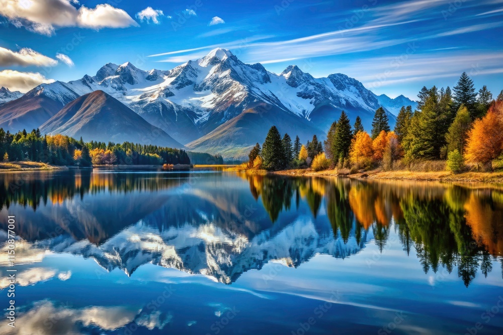 Fototapeta premium Majestic mountain lake: a stunning landscape, perfectly composed using the rule of thirds.