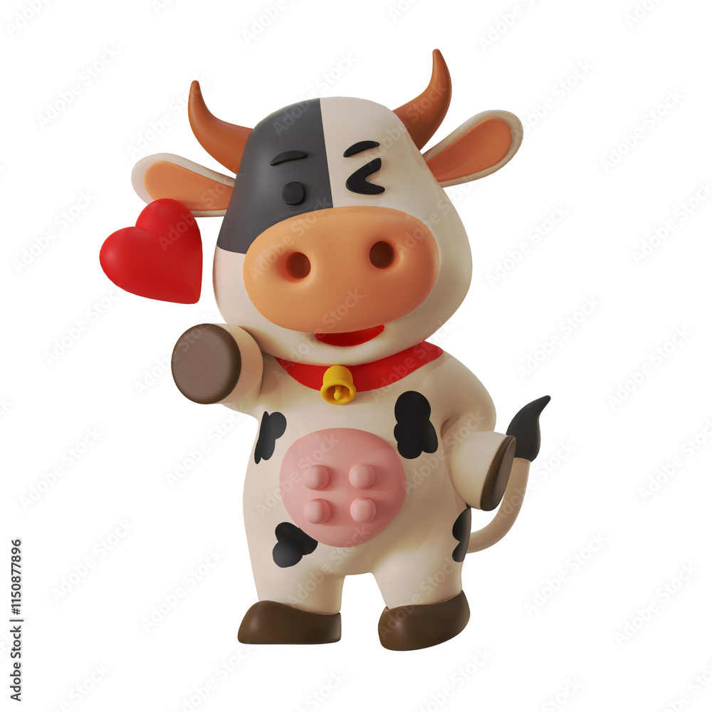 Naklejka premium Mascot Cute Love Cow romantic