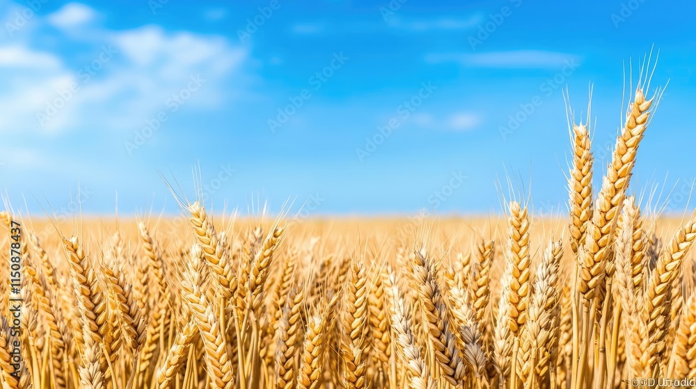Serene nature idea. Golden wheat field under a bright blue sky, showcasing nature's beauty and abundance. Serene nature idea. Golden wheat field under a bright blue sky, showcasing nature's beauty and abundance.