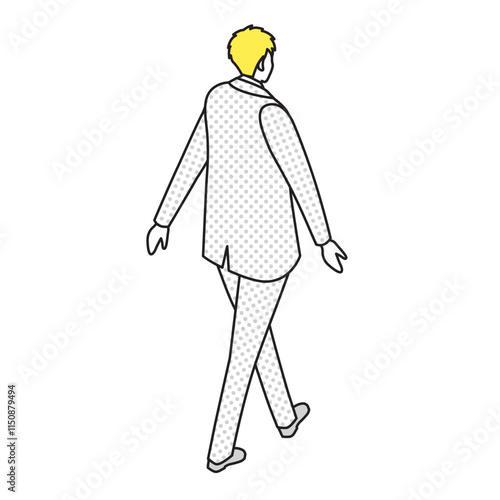 アイソメトリック_スーツ姿で歩いている男性の後ろ姿のイラスト