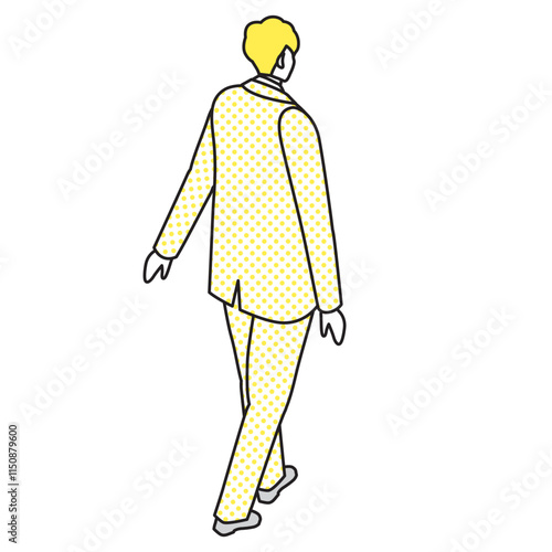 アイソメトリック_スーツ姿で歩いている男性の後ろ姿のイラスト
