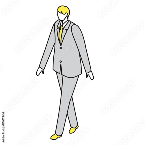 アイソメトリック_スーツ姿で歩いている男性のイラスト